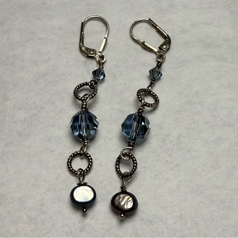 925 Sterling Silver Drop Earrings with Blue Gems